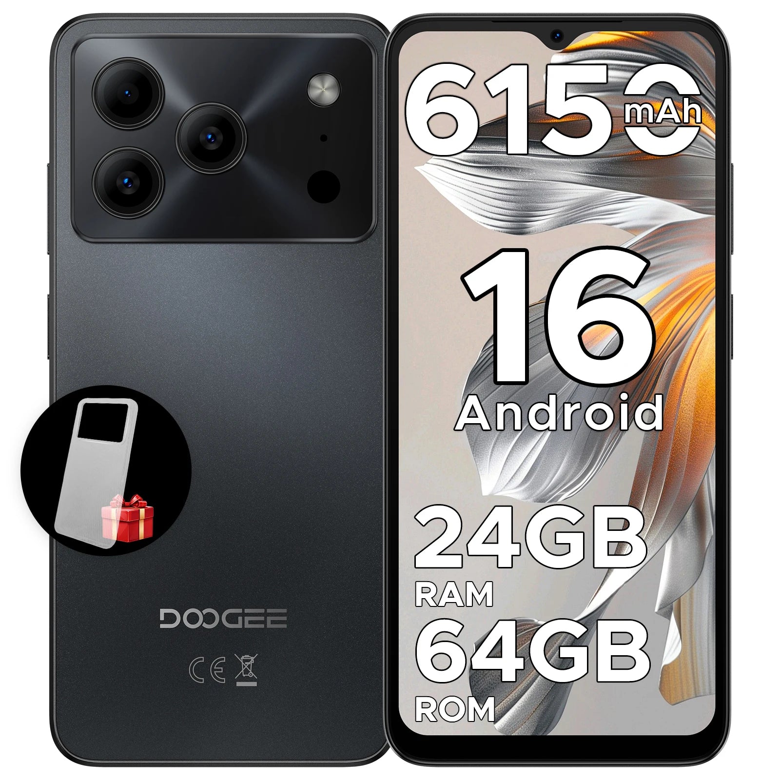 DOOGEE Note 56 Latest Android 16 Smartphone 6.56" 6150mAh Large Battery 24GB RAM(3+21) 64GB ROM Support Face Unlock Mobilephone