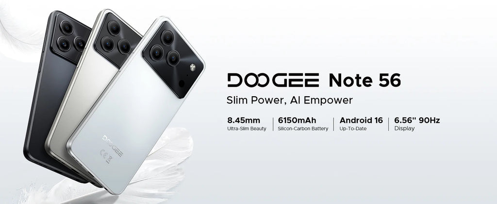 DOOGEE Note 56 Latest Android 16 Smartphone 6.56" 6150mAh Large Battery 24GB RAM(3+21) 64GB ROM Support Face Unlock Mobilephone