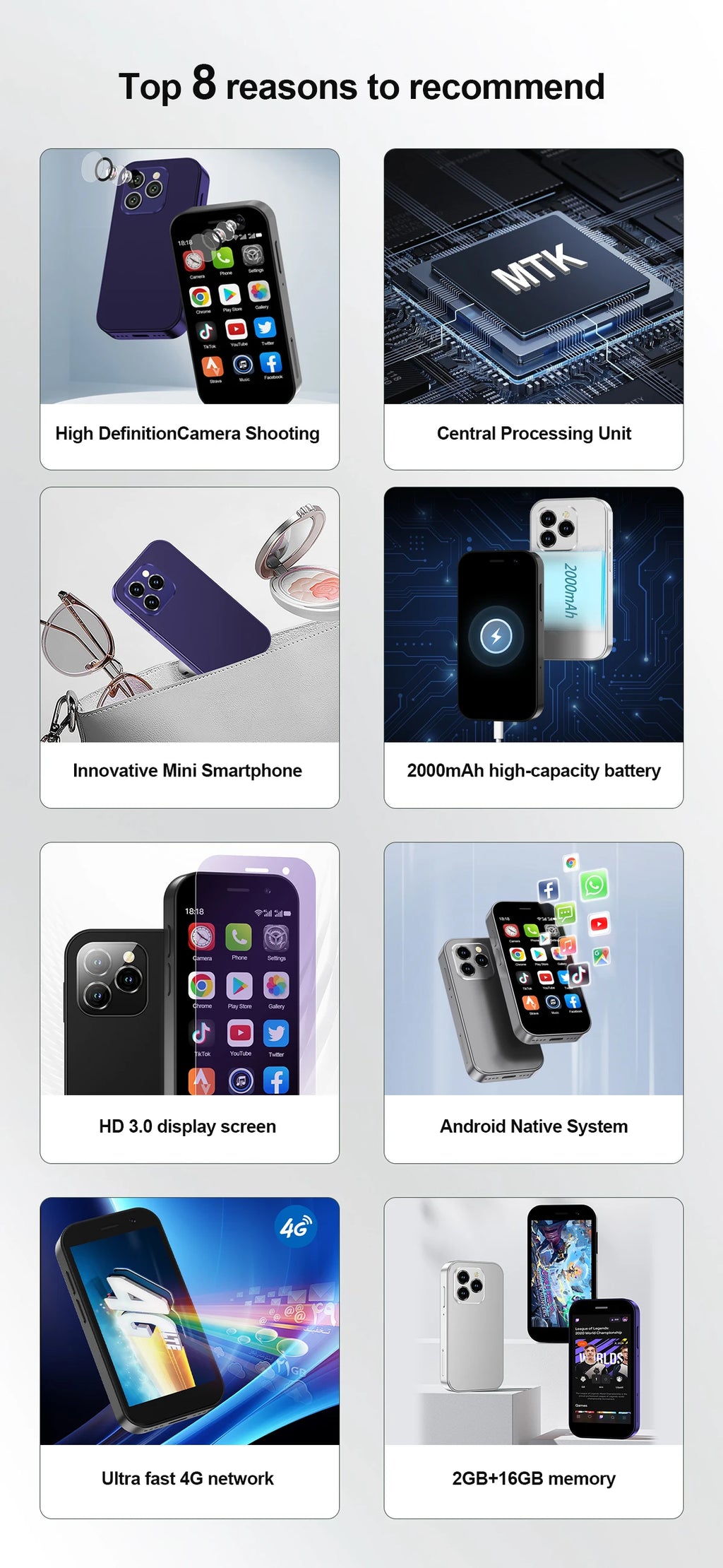 2025 New SERVO KING8000 Mini Smartphone Android 4G LTE Global GPS 3" Display 5MP Camera WIFI Small Mobile Phones 2000mAh Battery