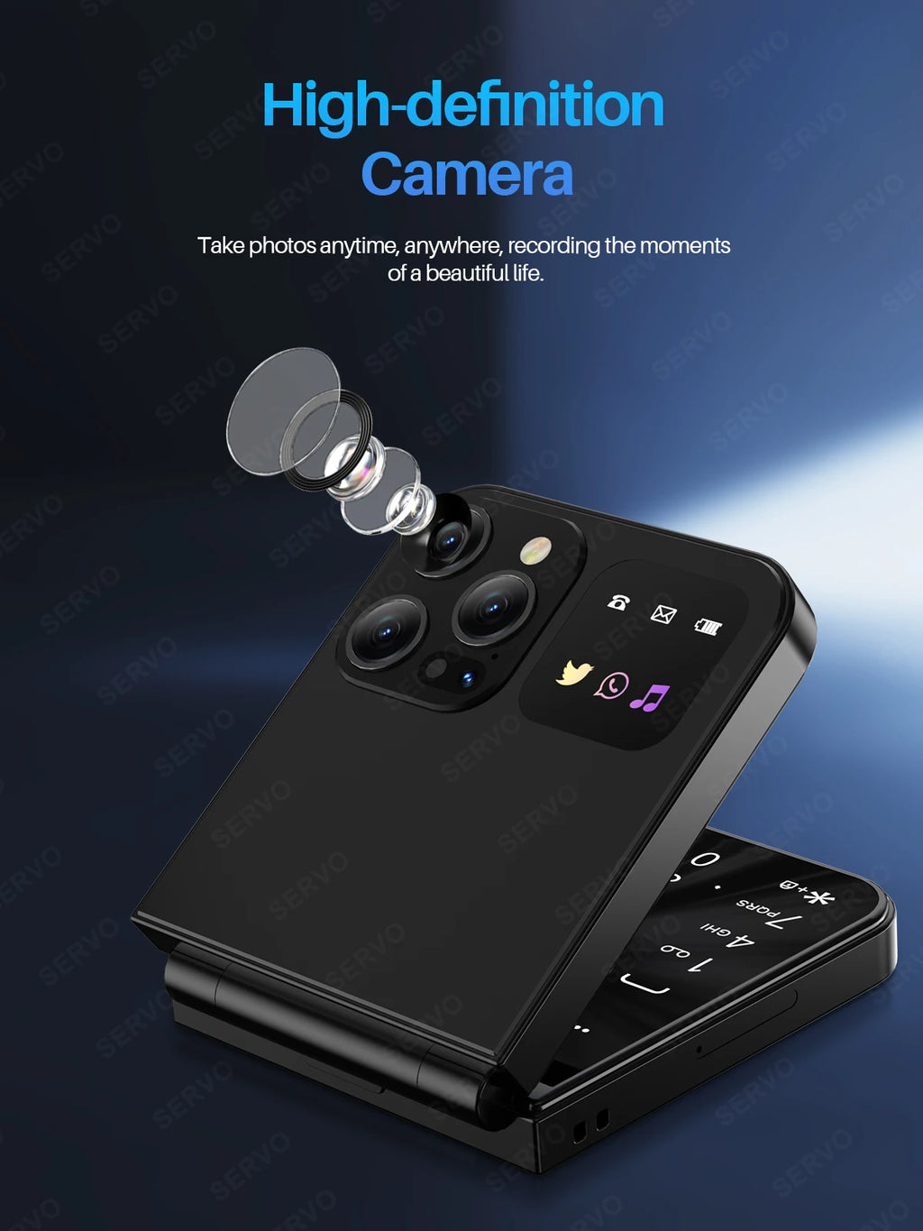 SERVO A50 PRO Flip Mobile Phone 2 SIM Standby Speed Dial Call Recording Blacklist Flashlight 2.4" Display 2G Foldable Cellphones