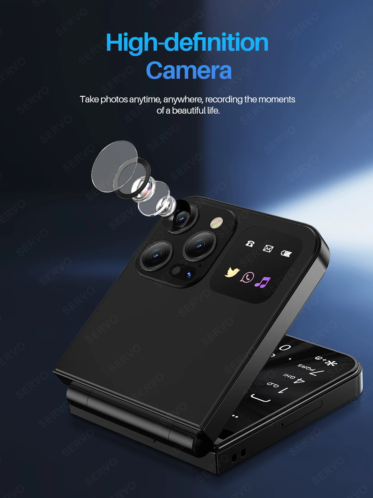 SERVO A50 PRO Flip Mobile Phone 2 SIM Standby Speed Dial Call Recording Blacklist Flashlight 2.4" Display 2G Foldable Cellphones