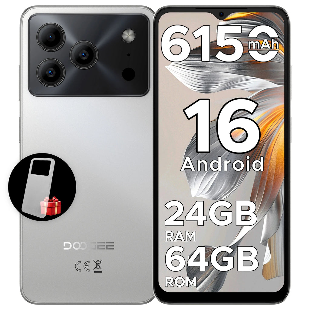 DOOGEE Note 56 Latest Android 16 Smartphone 6.56" 6150mAh Large Battery 24GB RAM(3+21) 64GB ROM Support Face Unlock Mobilephone