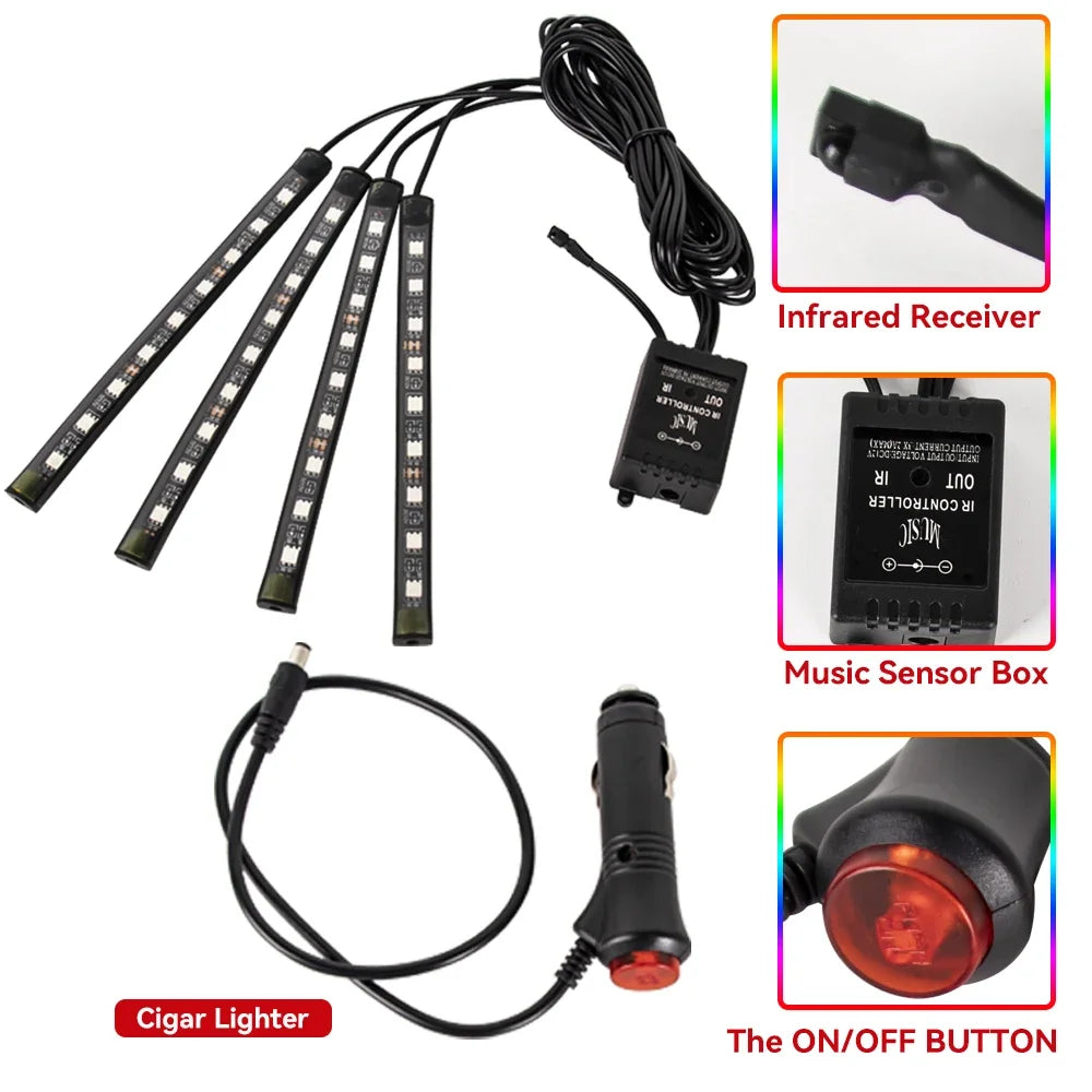 Neon 36 48 72 LED Car Interior Ambient Foot Light Wireless Remote Music APP Control Auto RGB Atmosphere Decorative Lamp