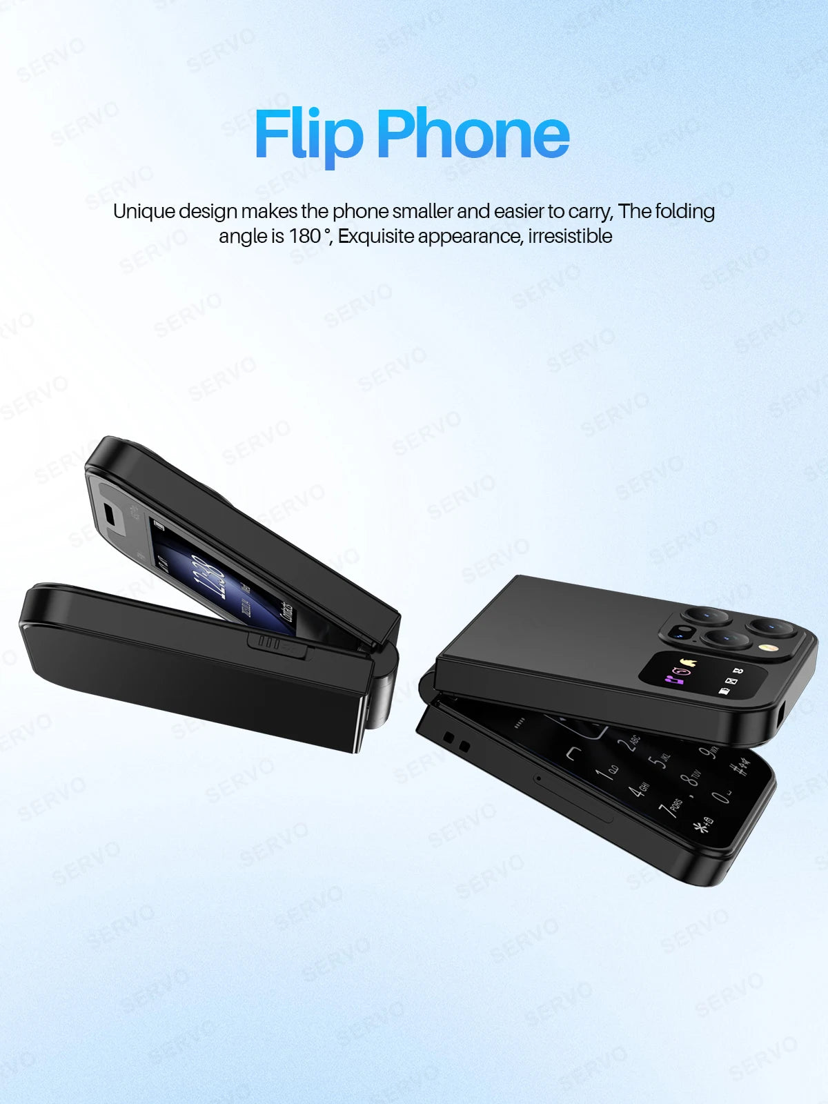 SERVO A50 PRO Flip Mobile Phone 2 SIM Standby Speed Dial Call Recording Blacklist Flashlight 2.4" Display 2G Foldable Cellphones