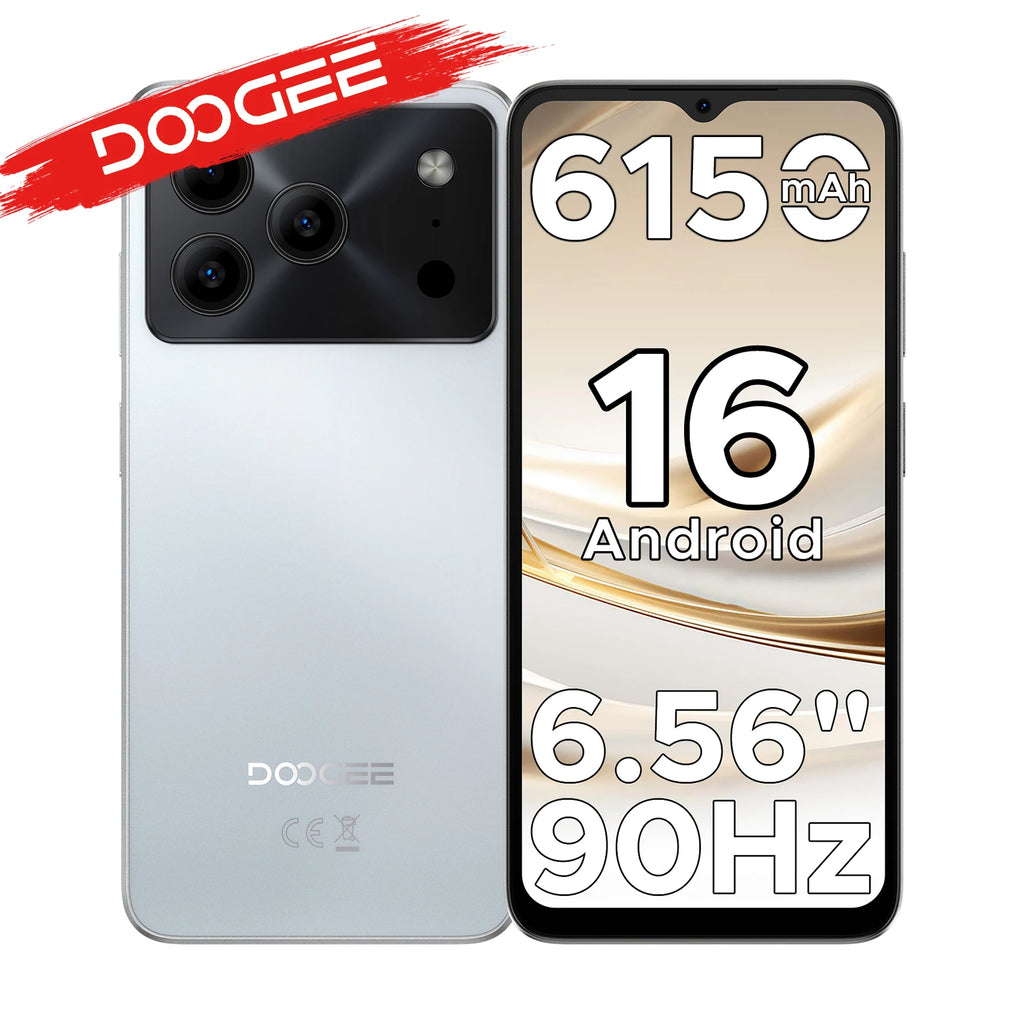 DOOGEE Note 56 Latest Android 16 Smartphone 6.56" 6150mAh Large Battery 24GB RAM(3+21) 64GB ROM Support Face Unlock Mobilephone