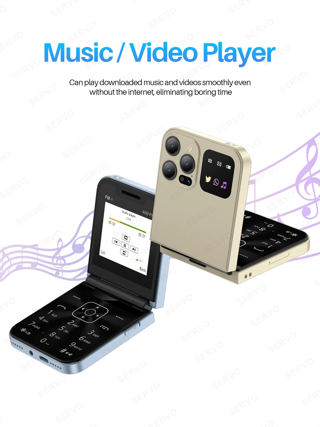 SERVO A50 PRO Flip Mobile Phone 2 SIM Standby Speed Dial Call Recording Blacklist Flashlight 2.4" Display 2G Foldable Cellphones