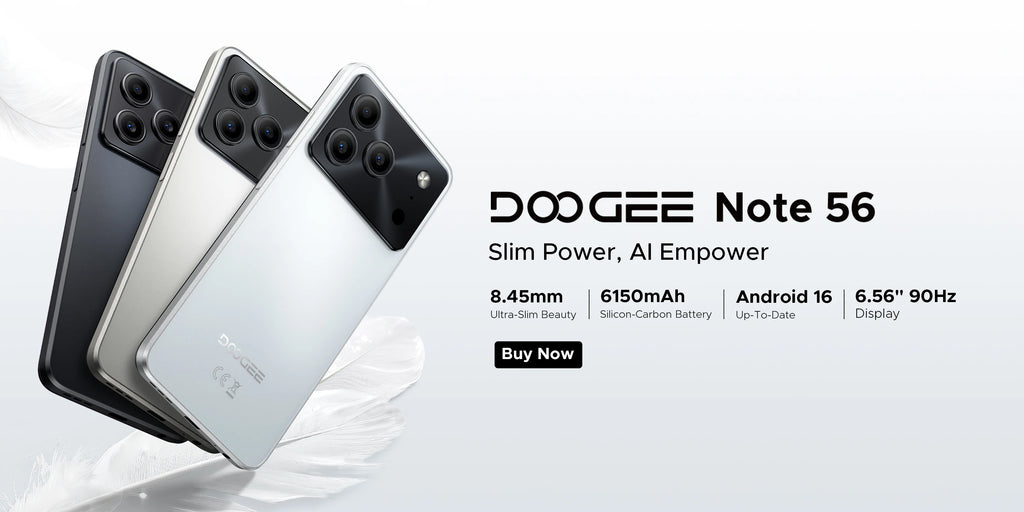 DOOGEE Note 56 Latest Android 16 Smartphone 6.56" 6150mAh Large Battery 24GB RAM(3+21) 64GB ROM Support Face Unlock Mobilephone