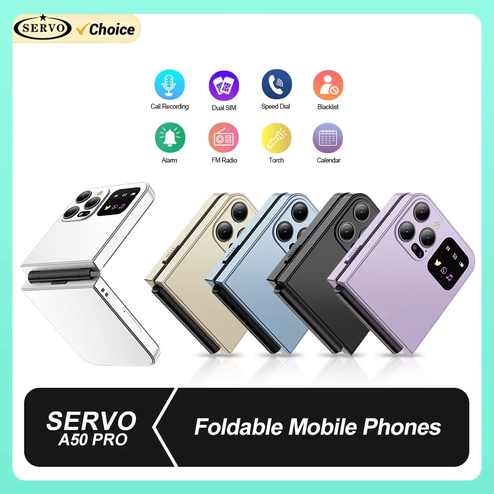 SERVO A50 PRO Flip Mobile Phone 2 SIM Standby Speed Dial Call Recording Blacklist Flashlight 2.4" Display 2G Foldable Cellphones