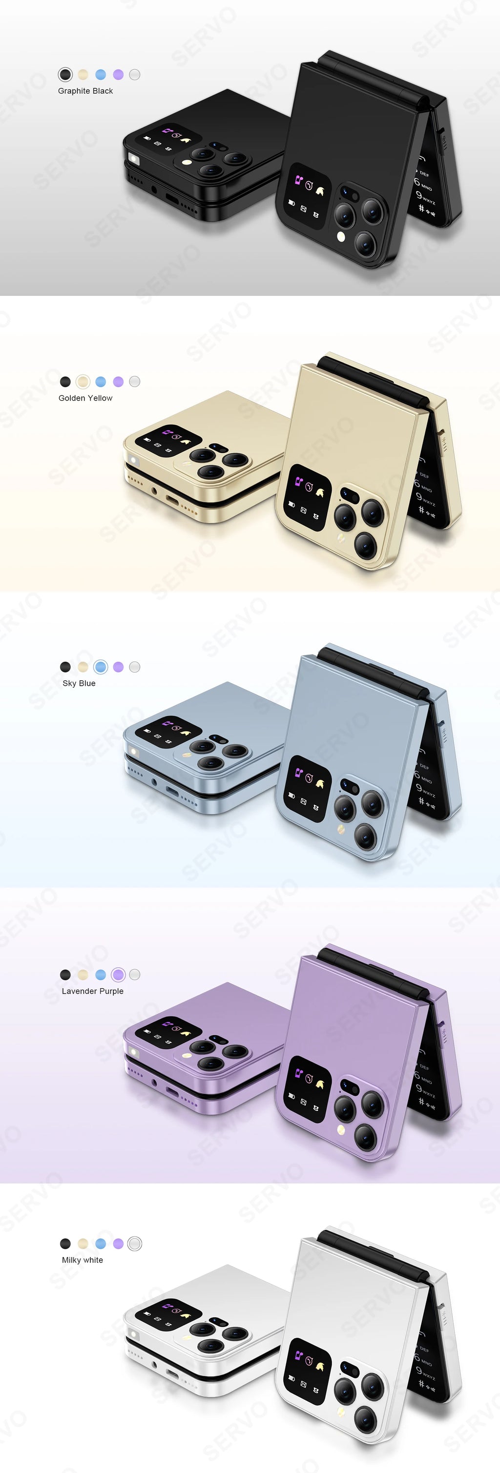 SERVO A50 PRO Flip Mobile Phone 2 SIM Standby Speed Dial Call Recording Blacklist Flashlight 2.4" Display 2G Foldable Cellphones