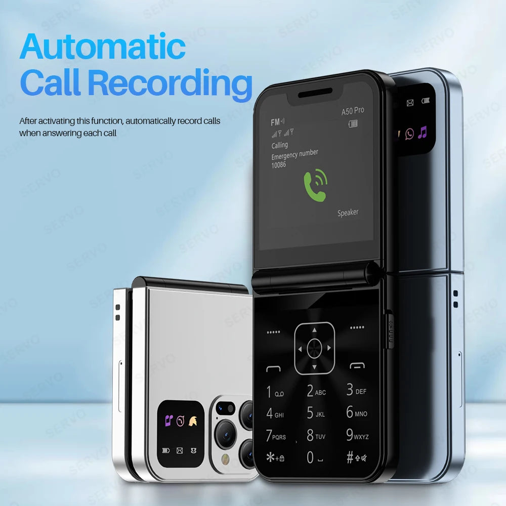 SERVO A50 PRO Flip Mobile Phone 2 SIM Standby Speed Dial Call Recording Blacklist Flashlight 2.4" Display 2G Foldable Cellphones