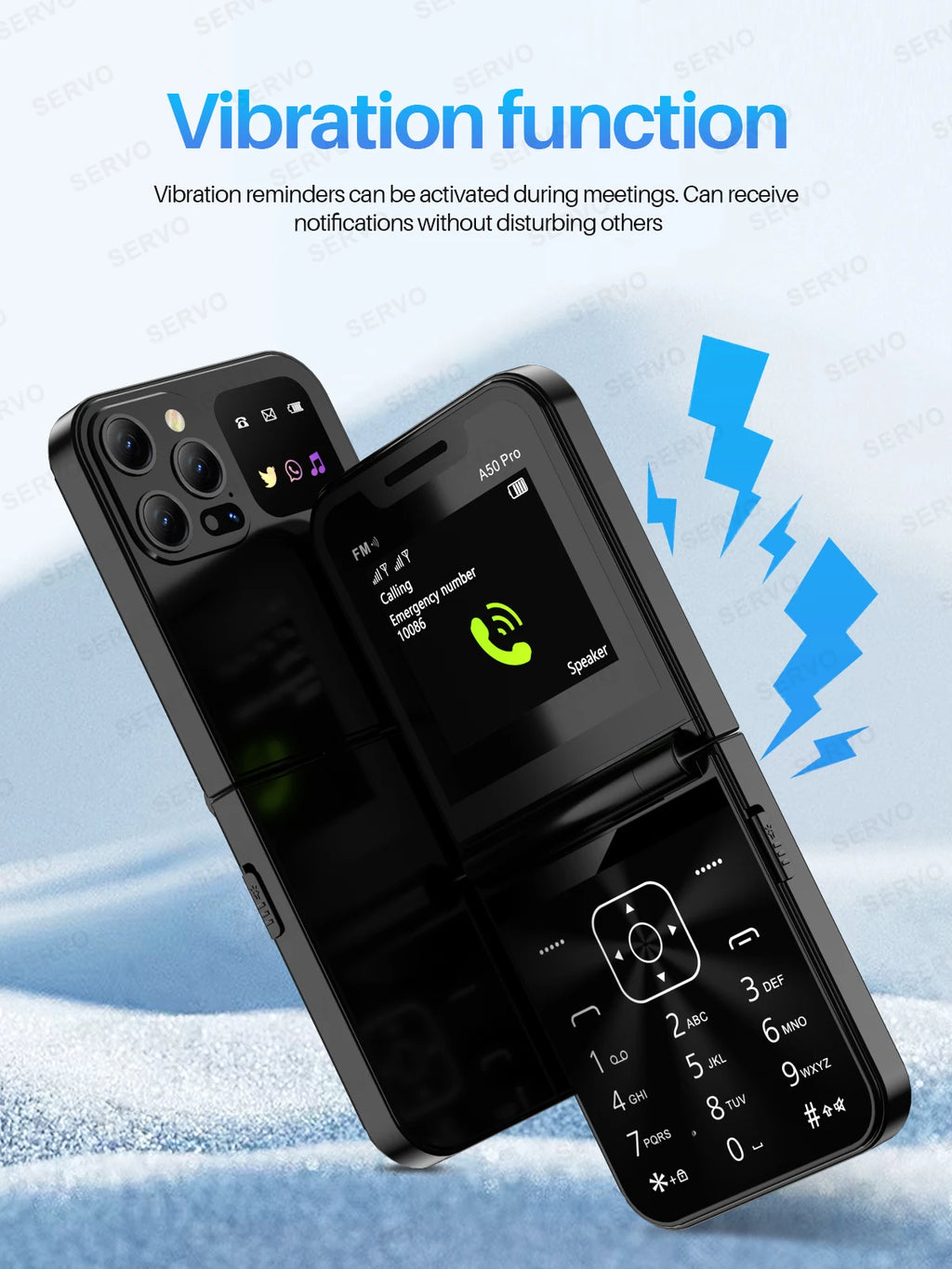 SERVO A50 PRO Flip Mobile Phone 2 SIM Standby Speed Dial Call Recording Blacklist Flashlight 2.4" Display 2G Foldable Cellphones